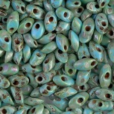 Miyuki long Magatama beads 4x7mm - Picasso opaque seafoam green LMA-4514